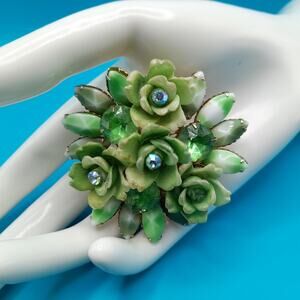 Vintage Celebrity Green Rhinestone Brooch Pendant, 1950s, 2 1/4 Inches